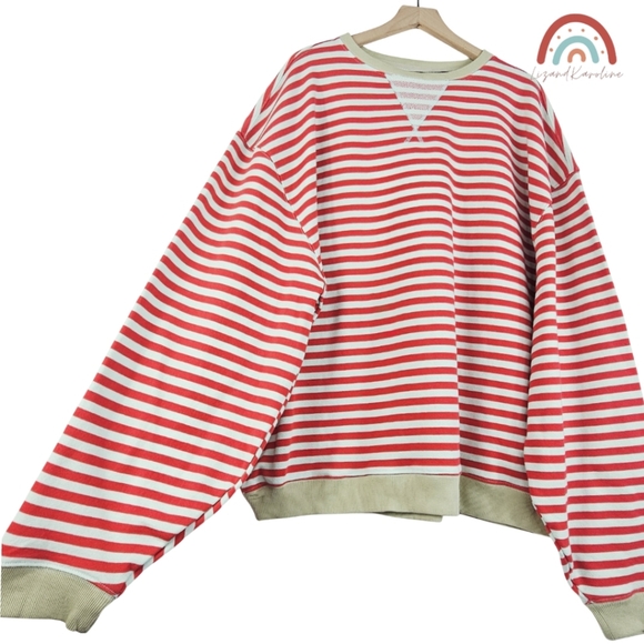 New! FP We The Free Classic Striped Oversized Crewneck in Cherry Combo - Picture 6 of 12